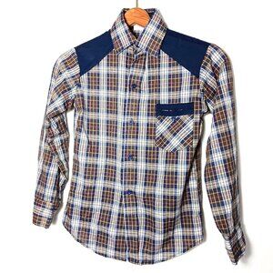 Sears Winnie The Pooh Western Shirt Boys 10 Blue Plaid Perma Prest Vintage